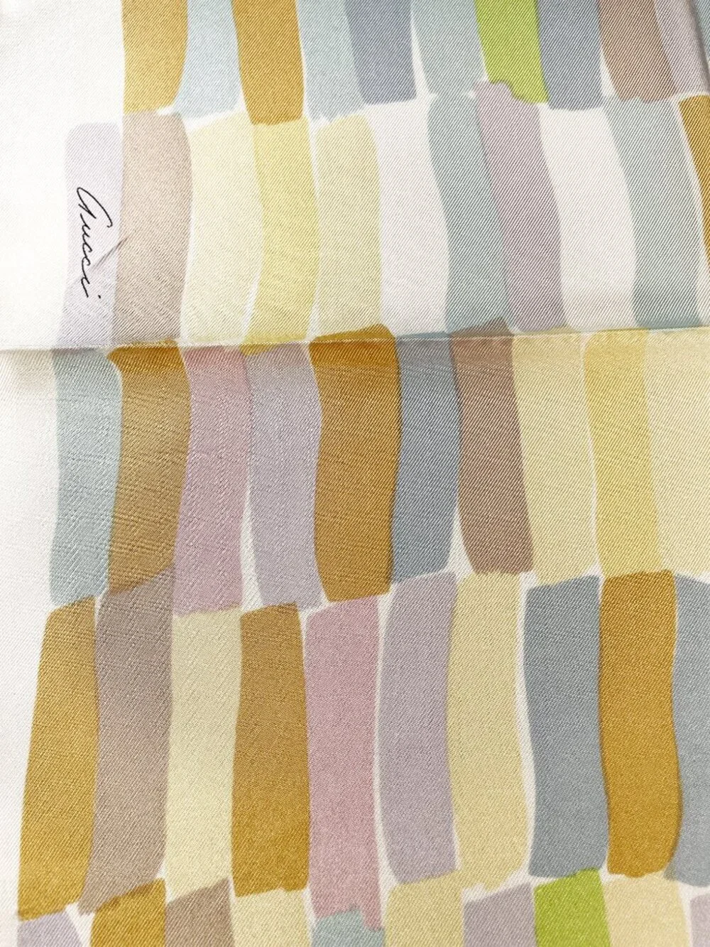 Vintage Gucci Silk Scarf 34” Painterly Stripe Italy Hand Rolled Hem - Picture 10 of 15